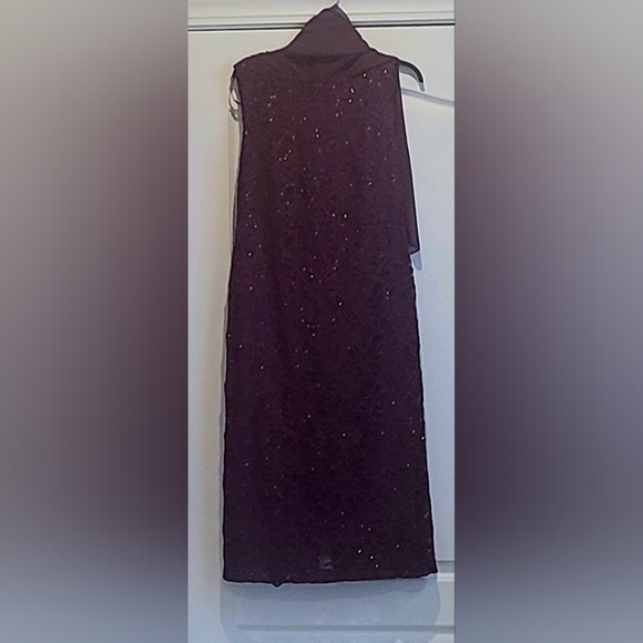 Betsy & Adam Women's Long Halter Chiffon Gown - Metallic Ruffle Detail, Clip Dot Design - View #14